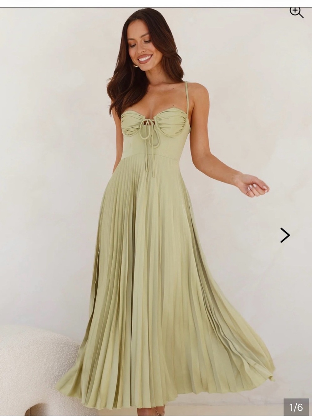 Hello Molly Sage Green Pleated Maxi Dress with Ruched Bodice